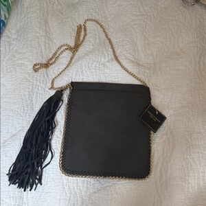 charcoal grey and Gold Women's Bag with Tassel